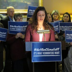 UVM Student and member of Ascension Lutheran Church of South Burlington Morgan Dreibelbis addressing the Press Conference